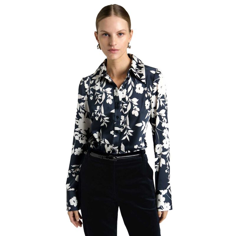 Cue Ink Stencil Floral Satin Shirt image number 0